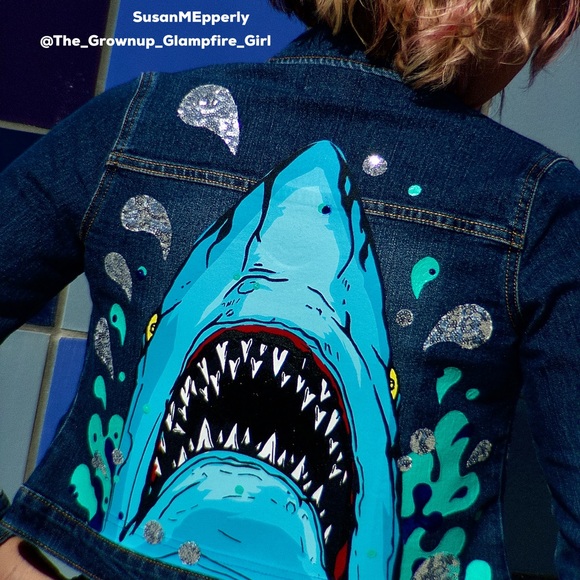 ⚡️SOLD!⚡️🦈 JAWSome Hand Crafted Upcycled  Jacket - Picture 3 of 5